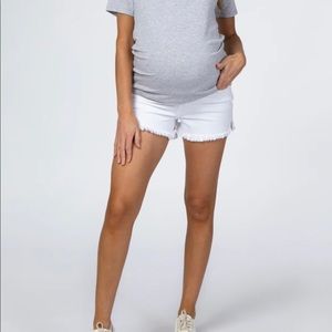 PinkBlush | White Fringe Hem Maternity Jean Shorts